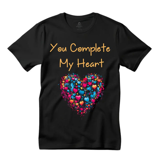 You Complete My Heart: Express Love with this Valentine's Day T-Shirt - Black Threadz