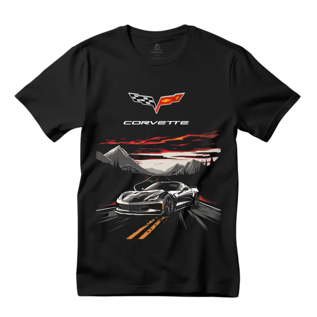 Roadway Icon: Chevrolet Corvette Black T-Shirt - Black Threadz