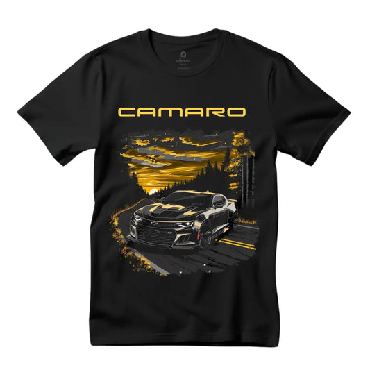 Mountain Cruise: Chevrolet Camaro Black T-Shirt - Black Threadz