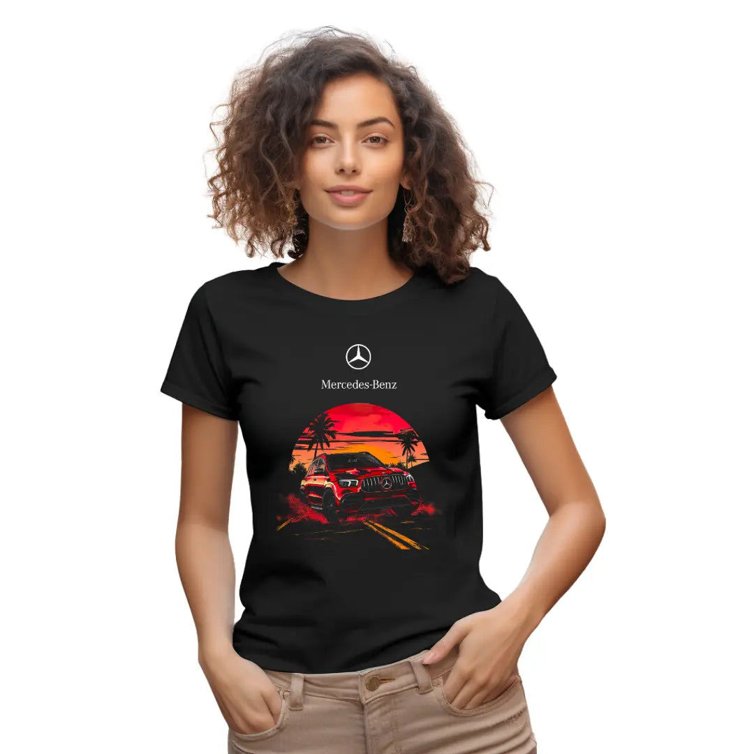 Countryside Sophisticated Performance at Sunset: Red Mercedes GLE T-Shirt - Black Threadz