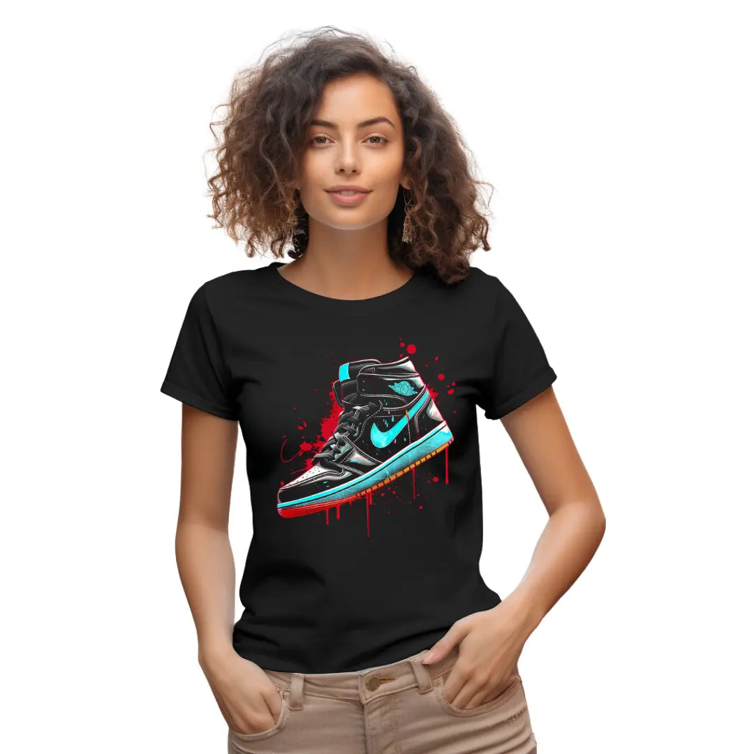 Retro Air Jordan Aqua & Black Sneaker T-Shirt: Fusion of Style and Iconic Design - Black Threadz