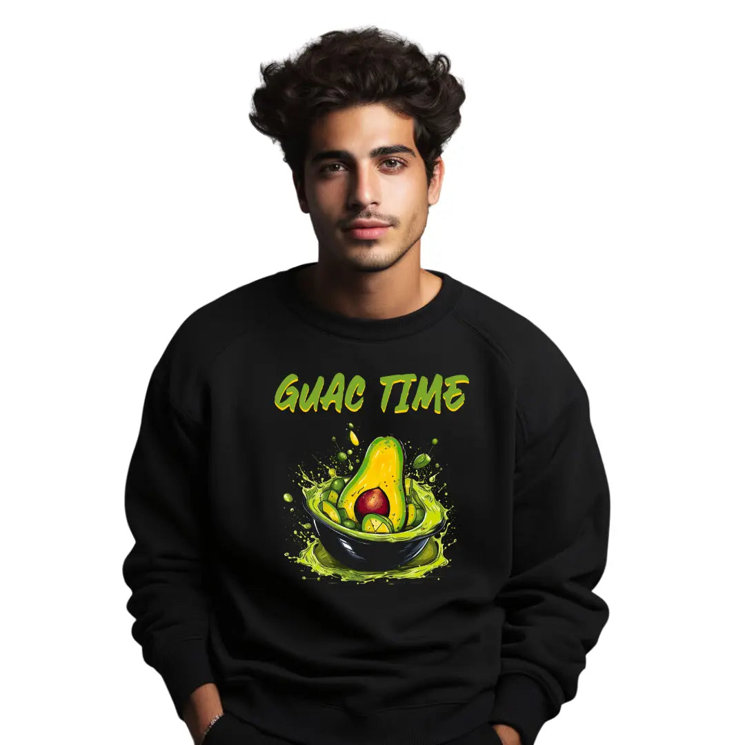 Avocado Affair: 'Guac Time' Graphic Sweatshirt for Flavorful Fashion - Black Threadz