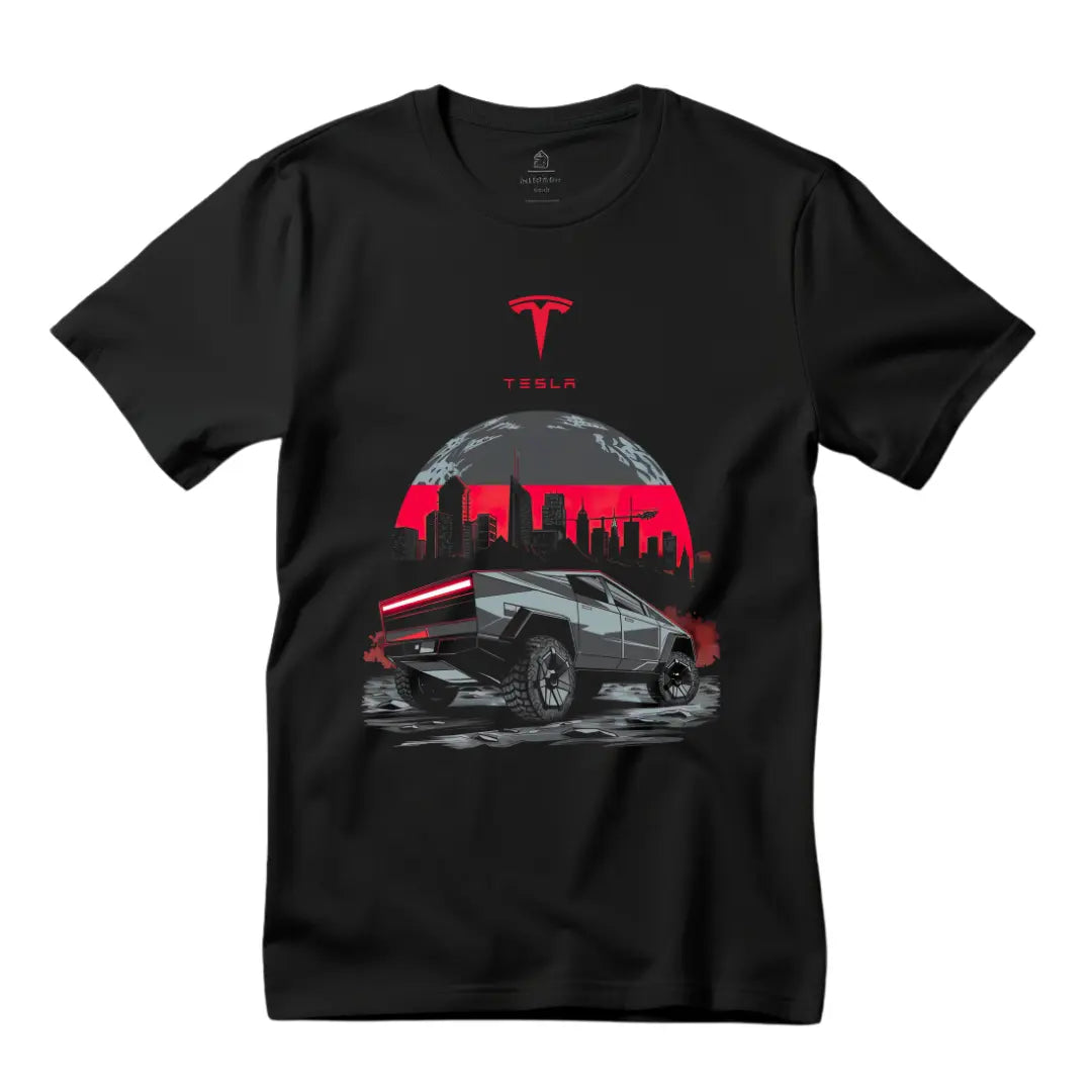 Cybertruck Graphic Tee Moon - Premium Black Shirt with Electric Vehicle Design - Black Threadz