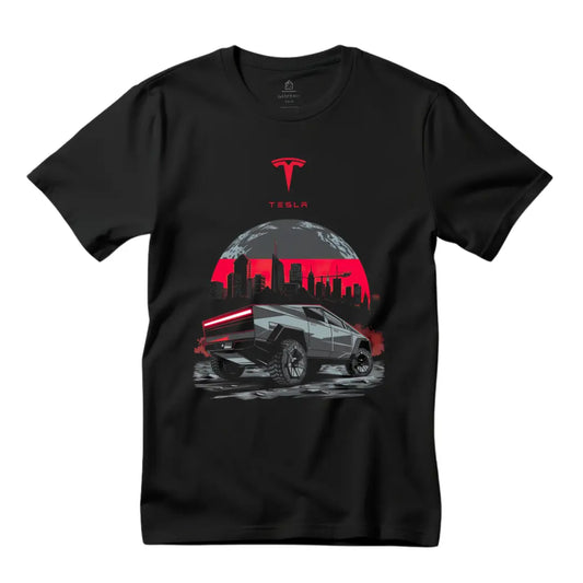 Cybertruck Graphic Tee Moon - Premium Black Shirt with Electric Vehicle Design - Black Threadz