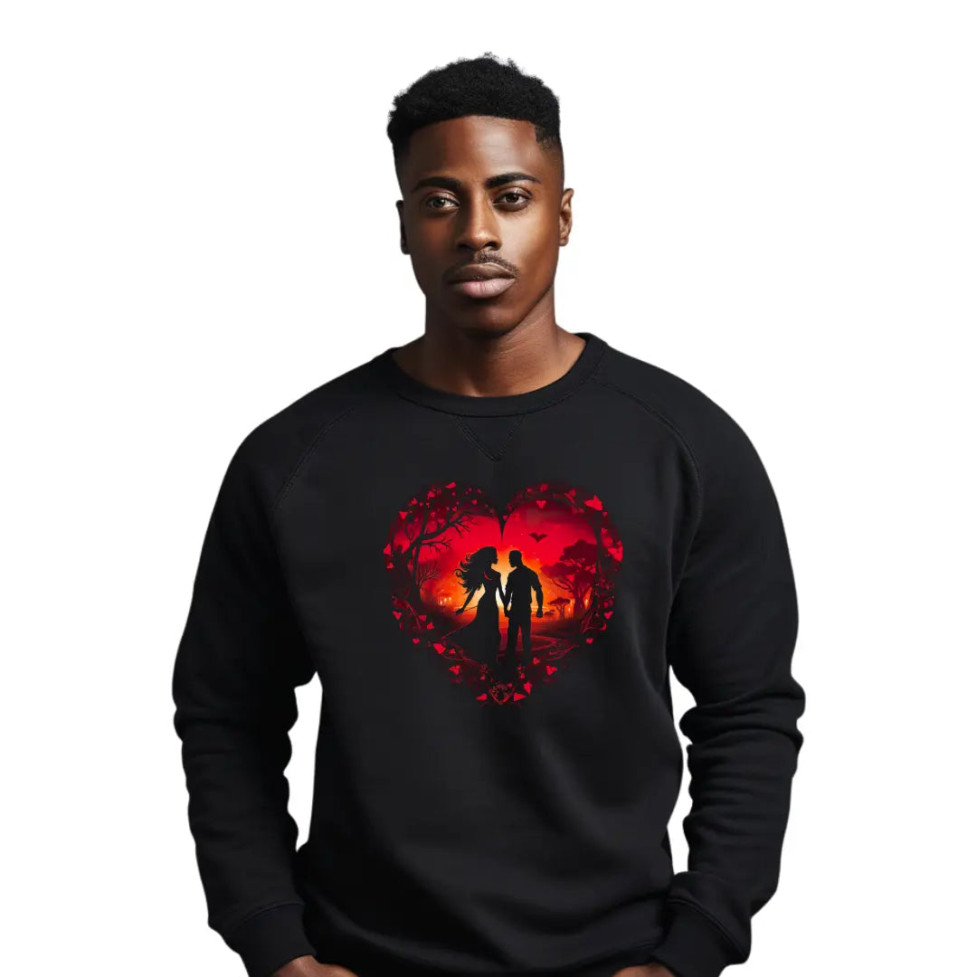Love in the Sunset: Valentine's Day Couple Sweatshirt | Romantic Heart Design - Black Threadz