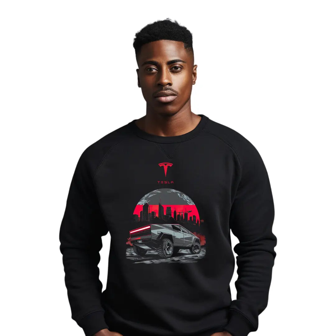 Tesla Cybertruck Graphic Sweatshirt - Premium Black Top with Electric Vehicle Design - Black Threadz