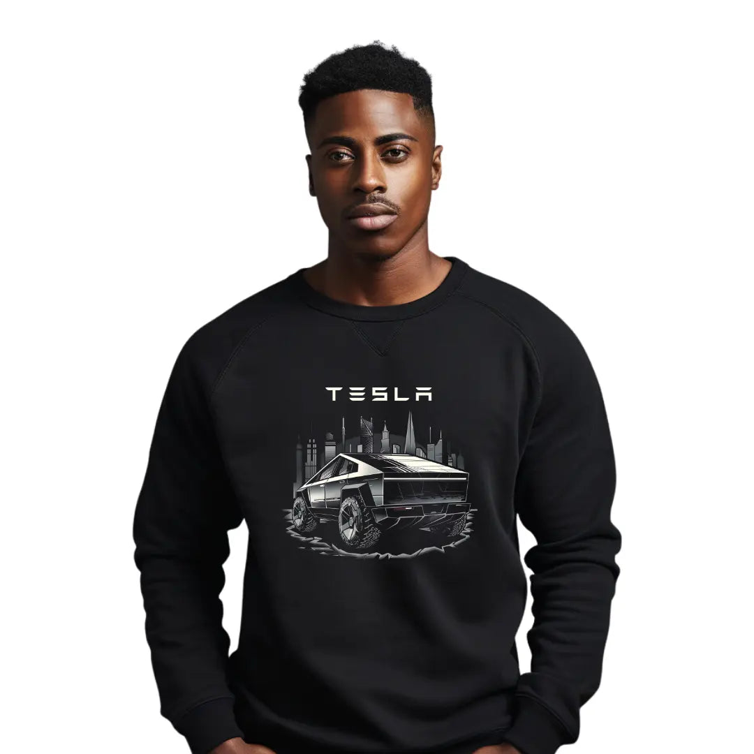 Cybertruck Graphic Sweatshirt - Premium Black Top with Electric Vehicle Design - Black Threadz