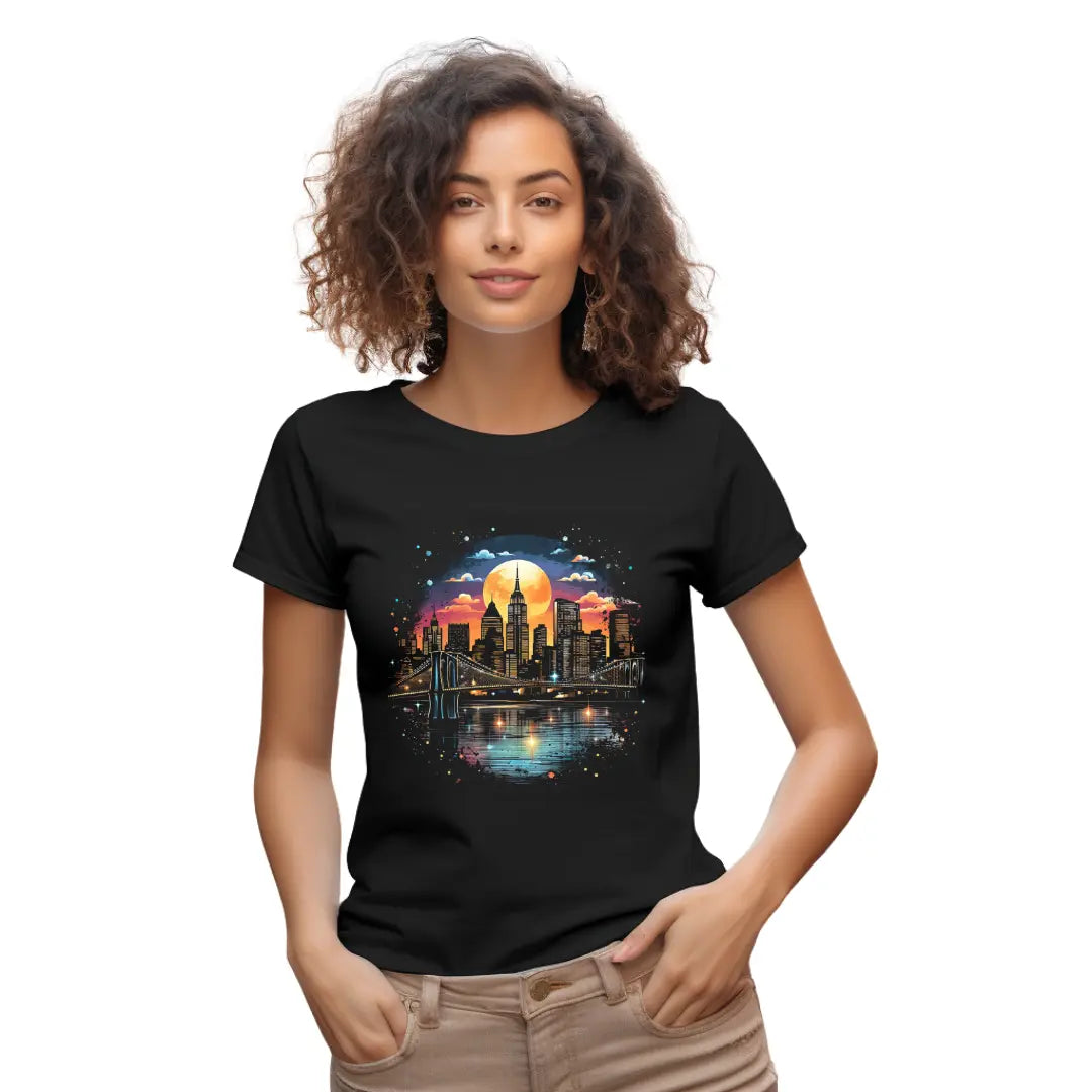 New York City Skyline T-Shirt: Embrace the Big Apple's Spirit - Black Threadz