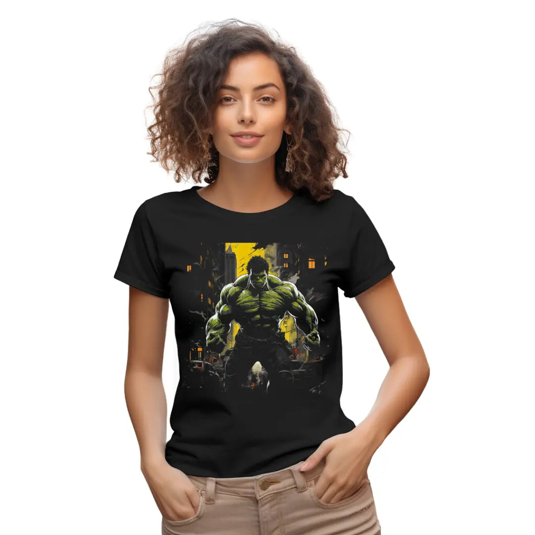 Urban Fury: The Hulk in the City Graphic Tee for Marvel Fans - Black Threadz