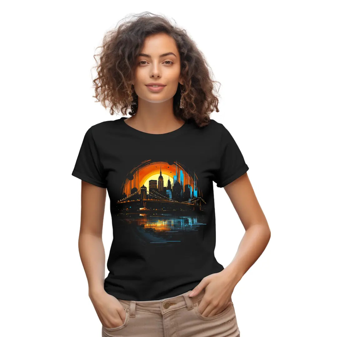 New York City Skyline T-Shirt: Embrace Urban Elegance - Black Threadz