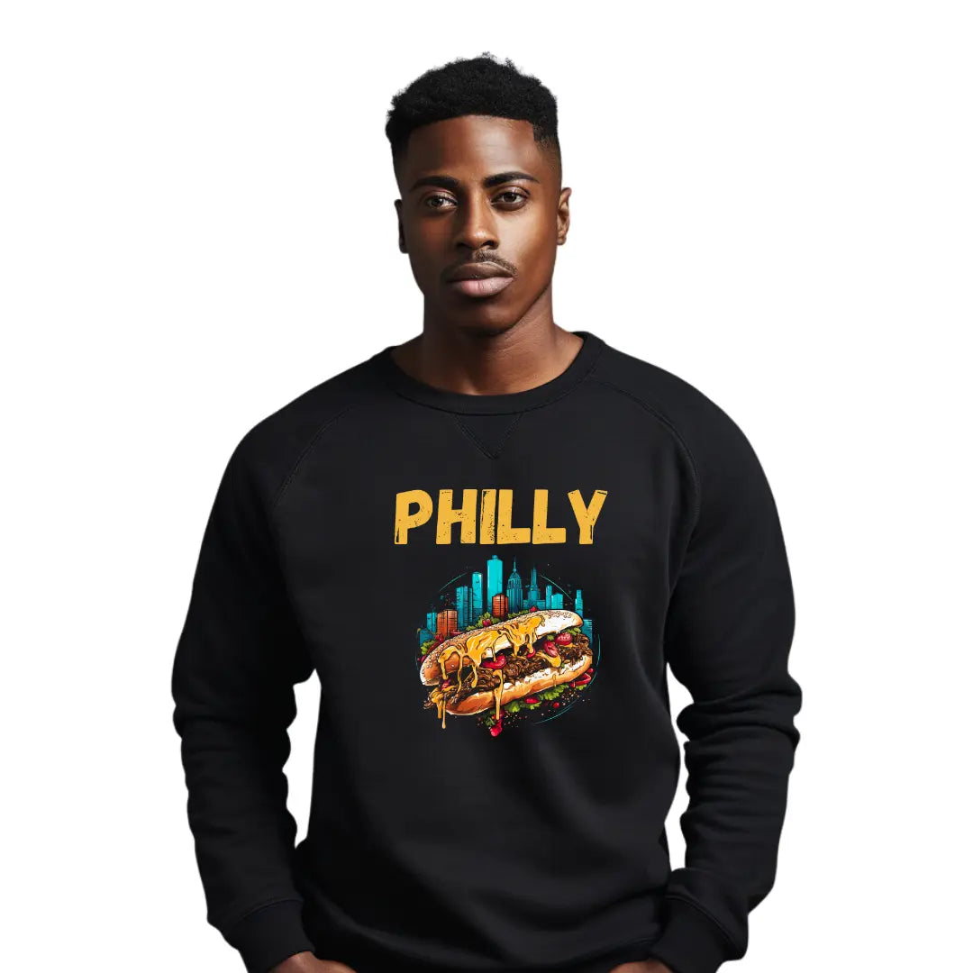 Philly Love Cheesesteak Black Sweatshirt - Celebrate with Iconic Flavor - Black Threadz