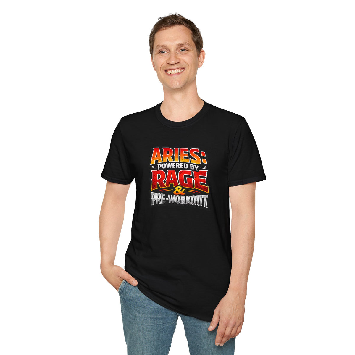 Warning Aries Workout Powered By Rage & Pre-Workout T-Shirt – Funny Aries Gym Shirt, Zodiac Fitness Graphic Tee, Aries Workout Gift for Men & Women