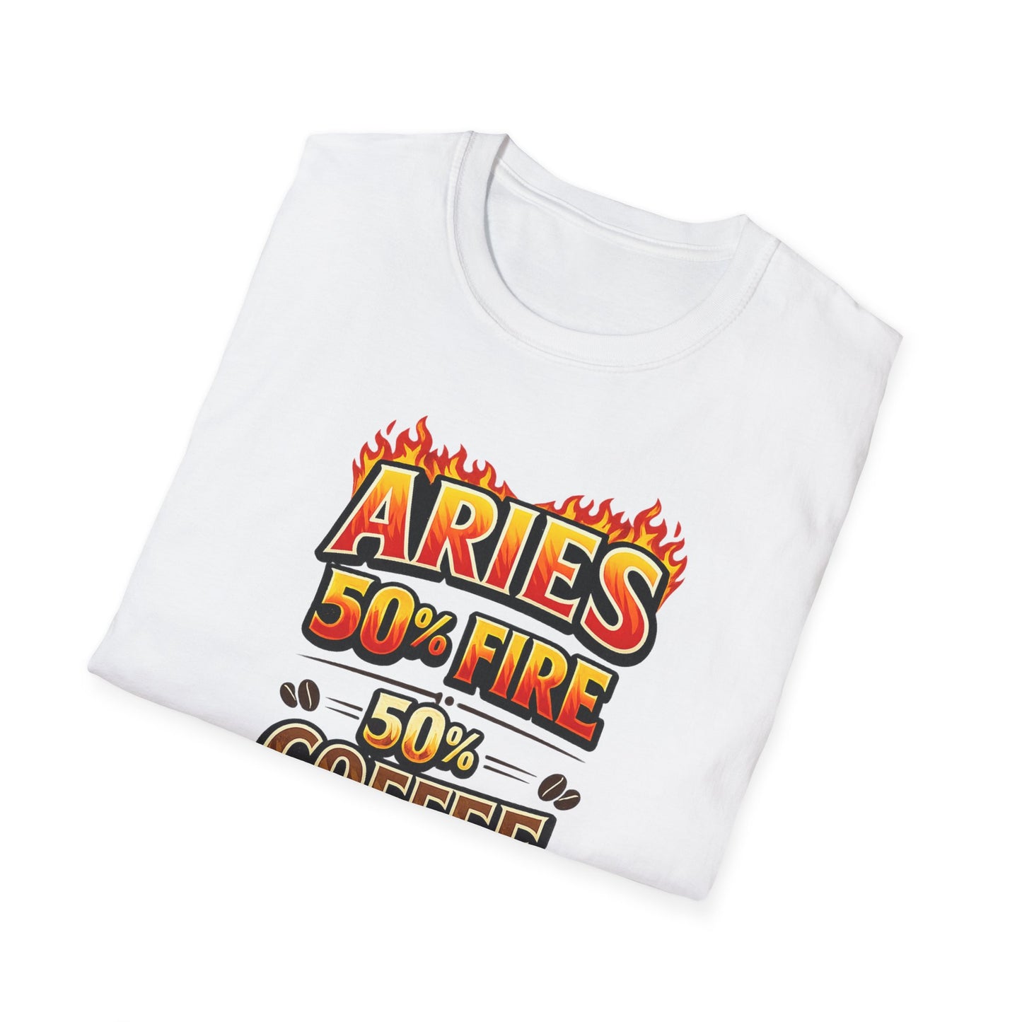 Aries 50% Fire 50% Coffee T-Shirt – Funny Aries Zodiac Coffee Lover Shirt, Astrology Graphic Tee, Aries Birthday Gift for Men & Women