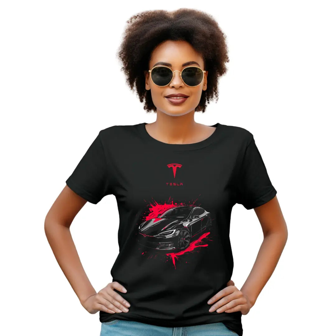 Sleek Innovation: Abstract Tesla Model S T-Shirt - Black Threadz