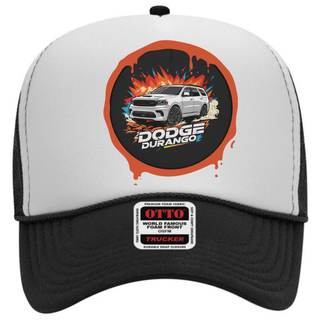 Front view of Dodge Durango Trucker Snapback Hat with adjustable mesh back