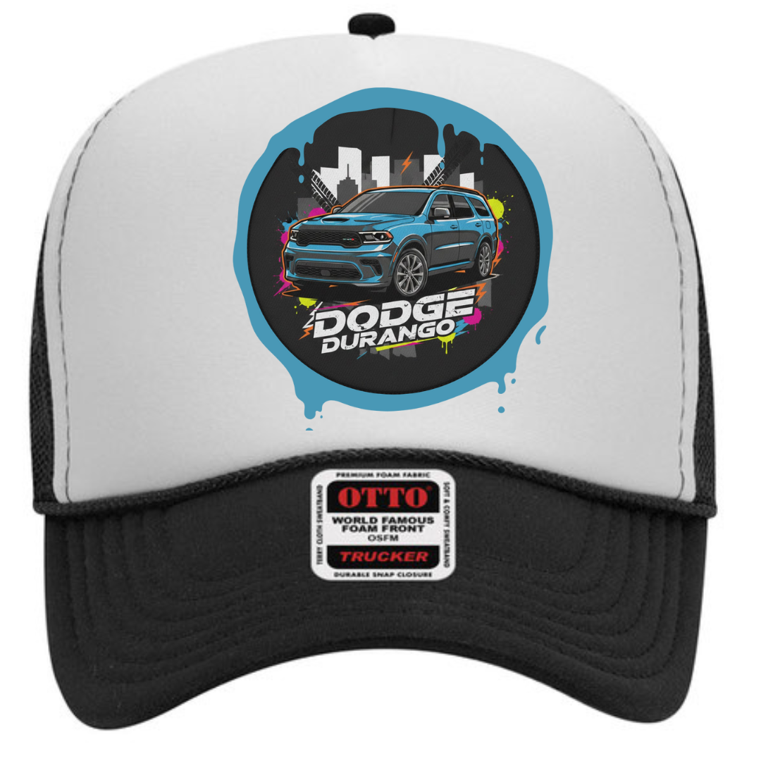 Front view of Dodge Durango Trucker Snapback Hat with adjustable mesh back