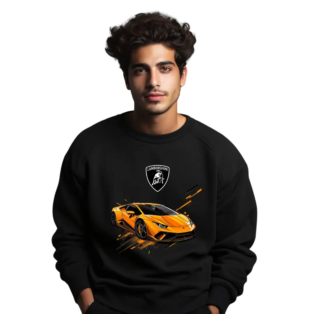 Huracan Graphic Sweatshirt - Premium Black Top with Iconic Supercar Design - Black Threadz