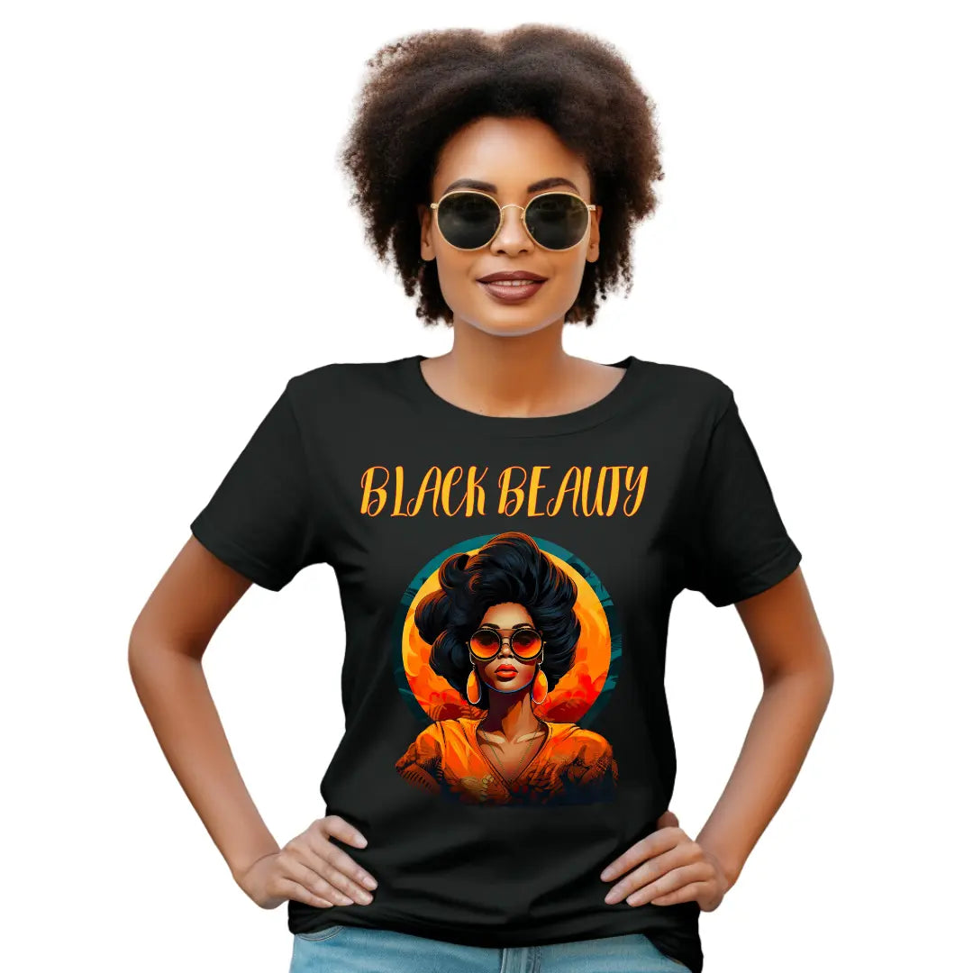 Elegance Redefined: Black Beauty Tee Featuring Empowered Woman - Black Threadz