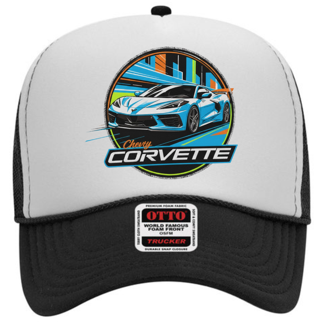 Chevrolet Corvette Trucker Snapback Hat – Classic Muscle Car Mesh Cap, Adjustable Fit