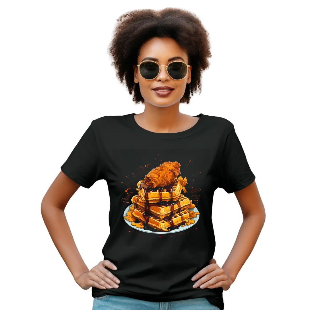 Chicken and Waffles Delight T-Shirt - Black Threadz