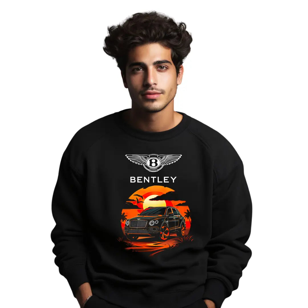 Bentayga Beach Sunset Sweatshirt - Stylish Black Top with Luxury SUV Design - Black Threadz