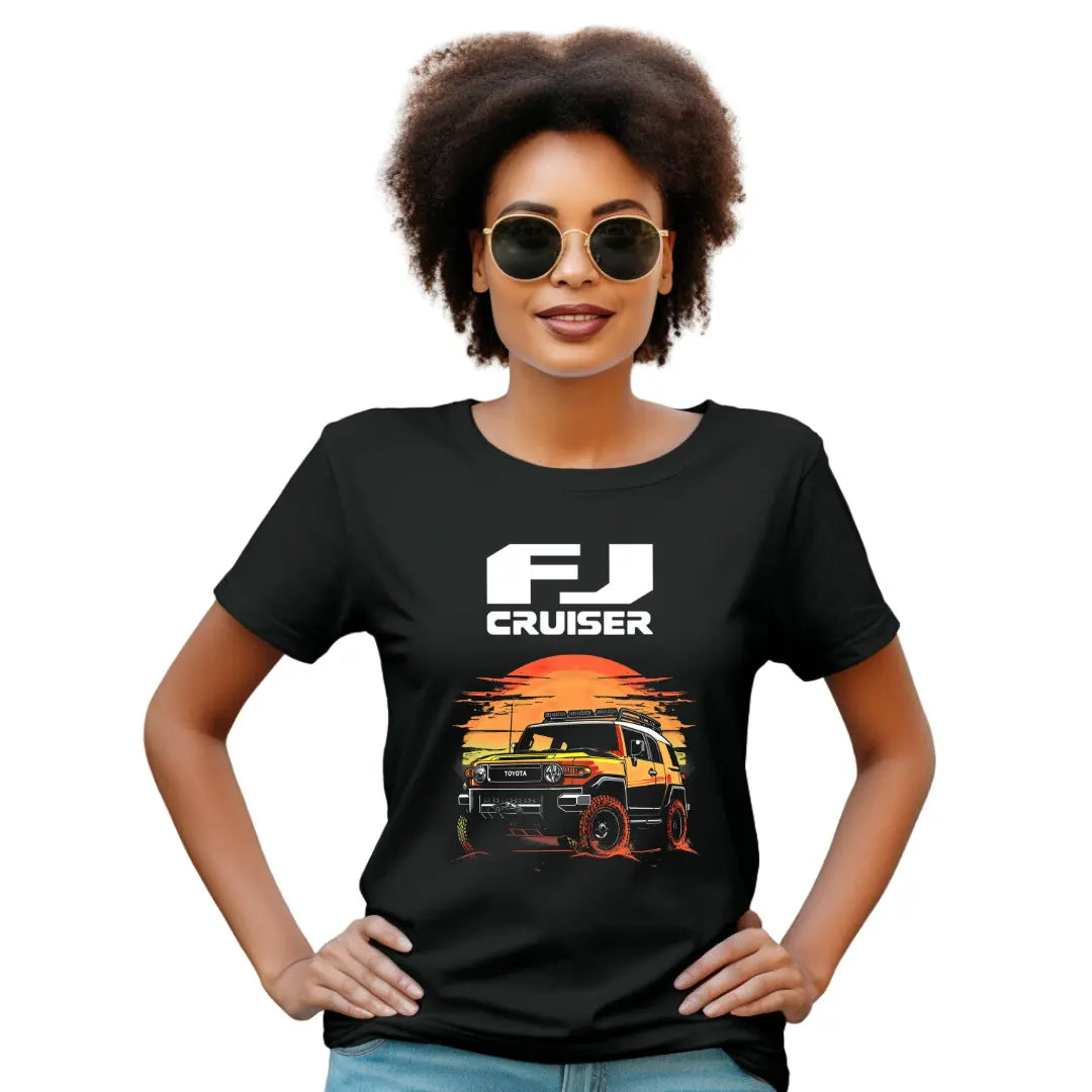 FJ Cruiser Sunset Silhouette T-Shirt - Premium Black Tee with Iconic Off-Road SUV Design - Black Threadz