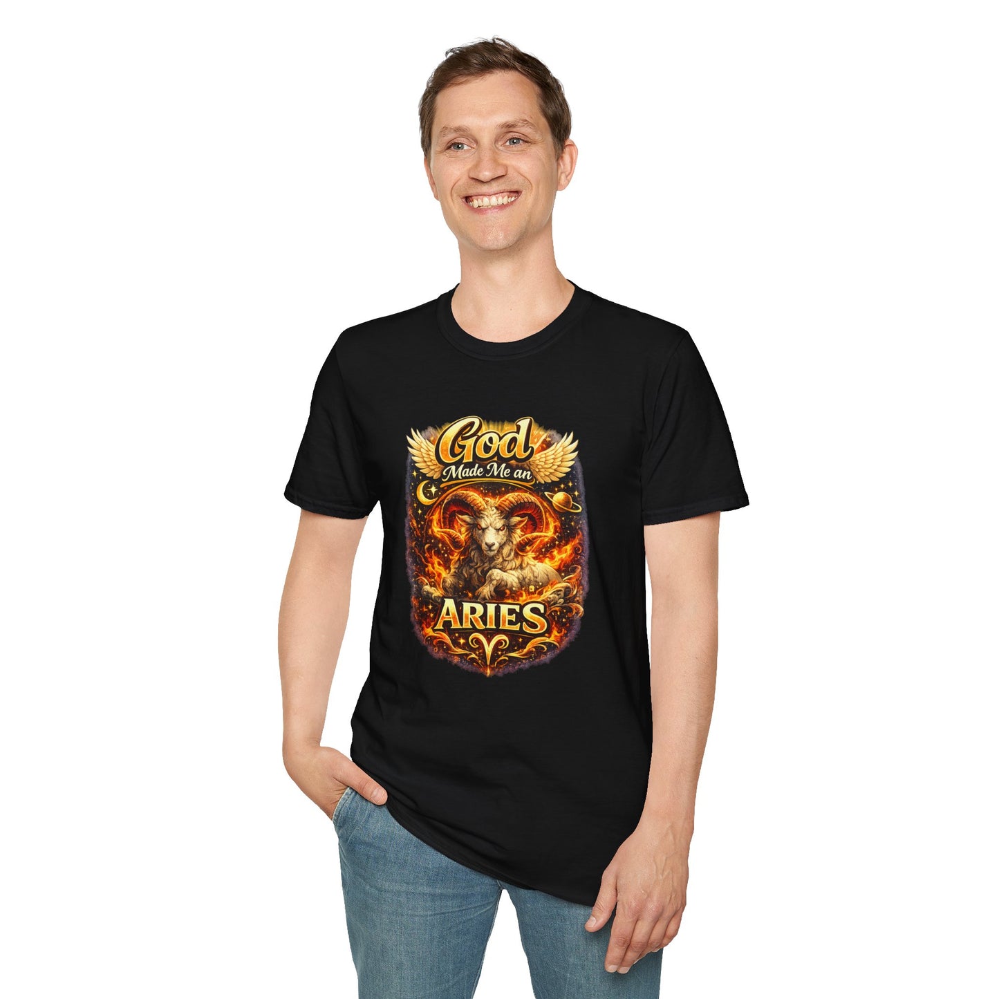 God Made Me An Aries T-Shirt – Funny Aries Zodiac Shirt, Astrology Gift, Bold Horoscope Graphic Tee, Aries Birthday Shirt for Men & Women