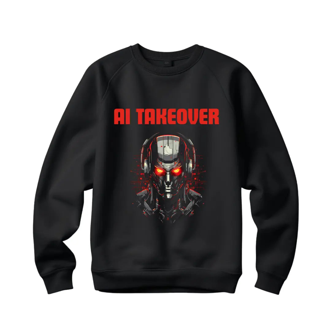 Futuristic Statement: 'AI Takeover' Graphic Sweatshirt for Tech Enthusiasts - Black Threadz
