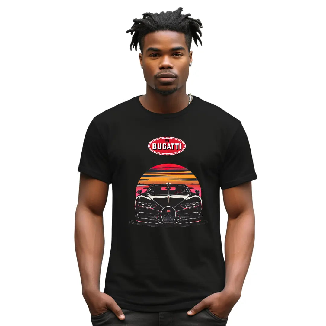 Chiron Beach Sunset T-Shirt - Stylish Black Top with Luxury Car Silhouette - Black Threadz