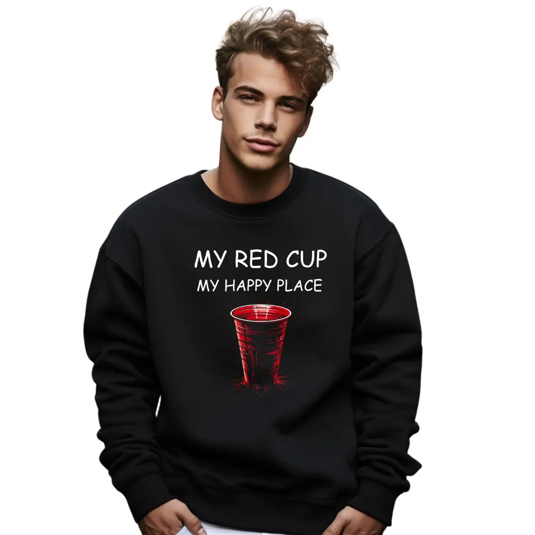 My Red Cup, My Happy Place Black Sweatshirt - Cheers to Joyful Moments - Black Threadz
