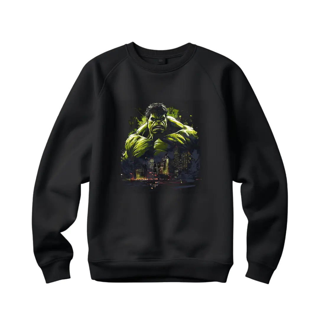 Incredible Strength: The Hulk Graphic Sweatshirt for Marvel Enthusiasts - Black Threadz
