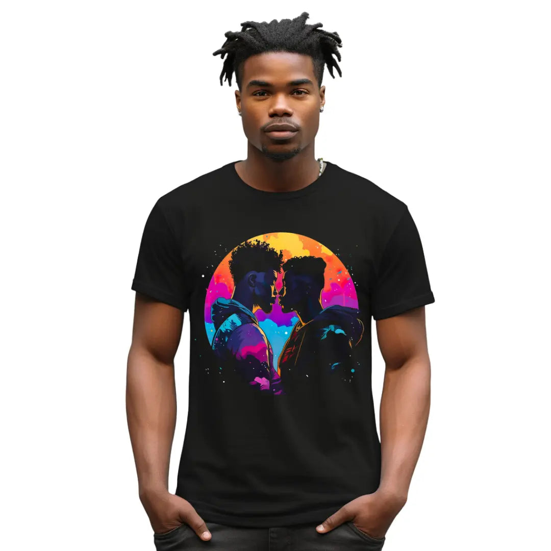 Embraced Love: Gay Black Couple T-Shirt - Black Threadz