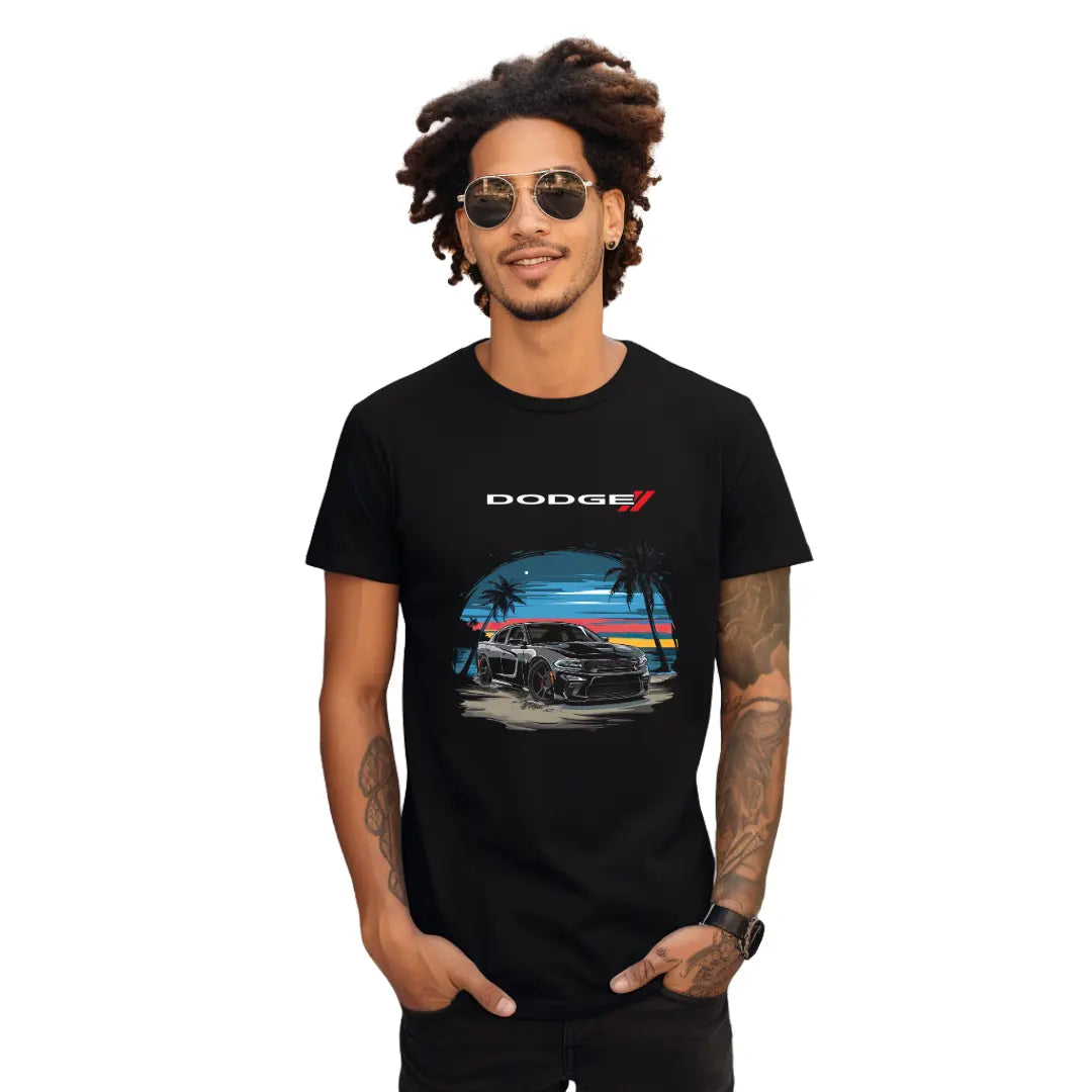 Beach Cruiser: Dodge Charger Shoreline Black T-Shirt - Black Threadz