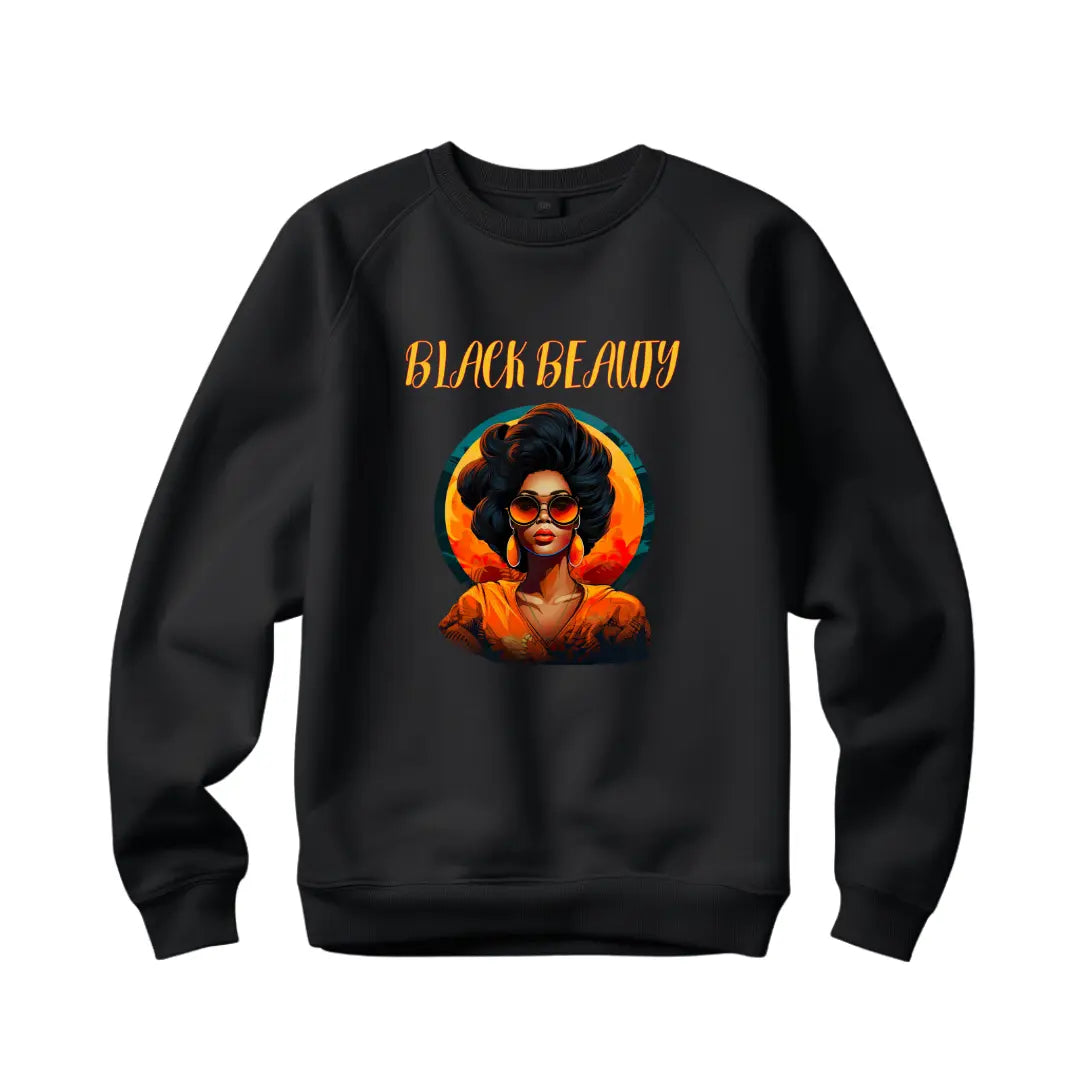 Elegance Redefined: Black Beauty Sweatshirt Featuring Empowered Woman - Black Threadz