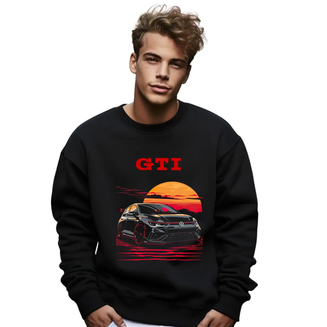 GTI Graphic Sunset Sweatshirt - Premium Black Top with Iconic Sports Car Design - Black Threadz