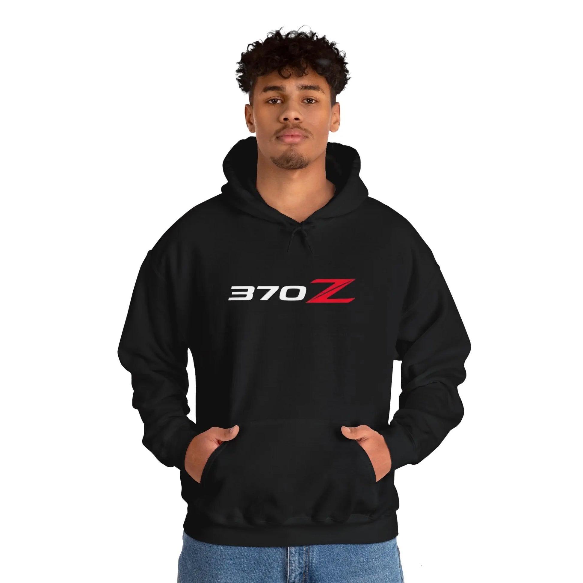 Sunset Serenity: Nissan 370 in a Field Black Hoodie - Black Threadz