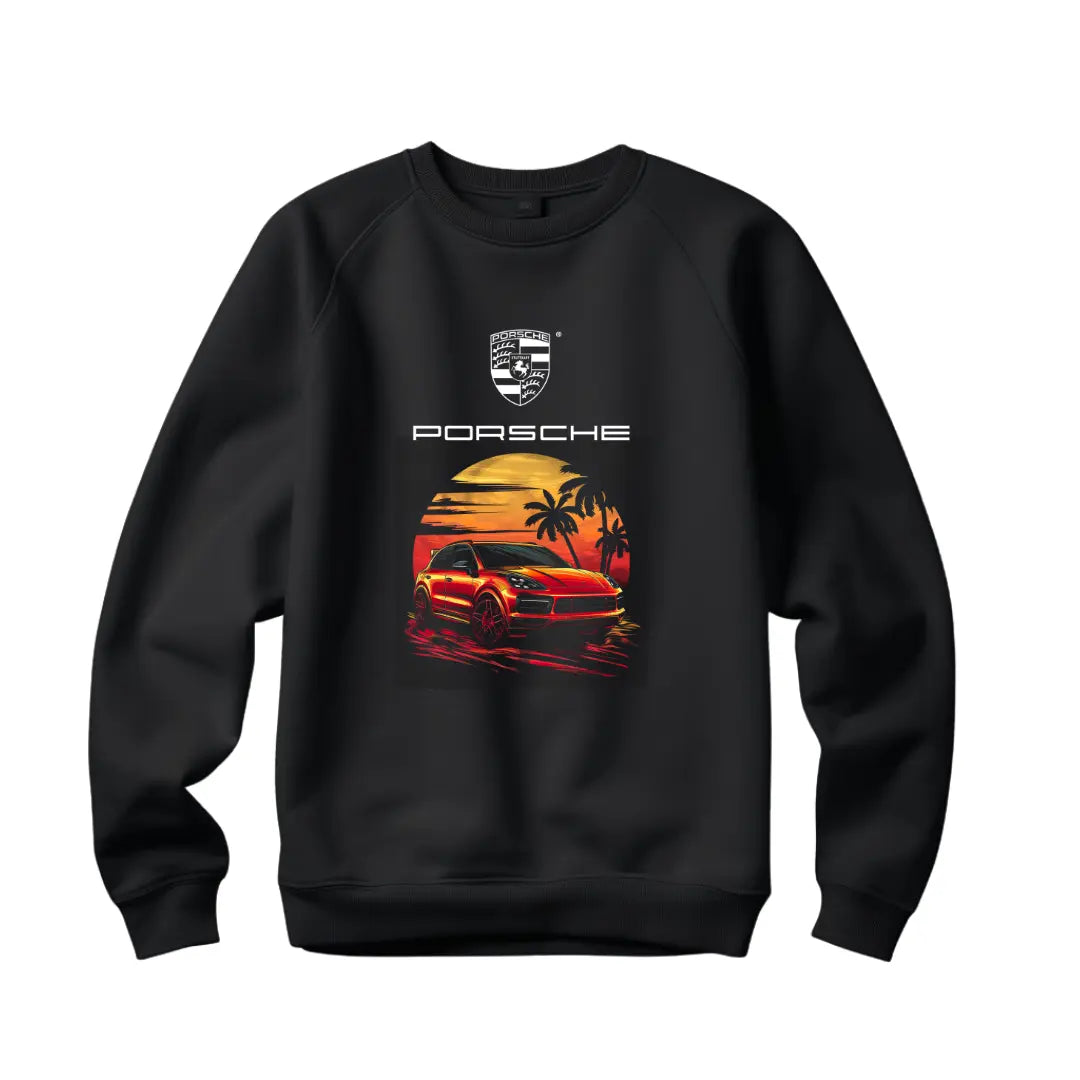 Cayenne Sunset Silhouette Sweatshirt - Stylish Black Top with Luxury SUV Design - Black Threadz
