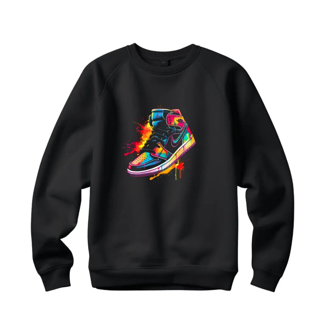 Multicolored Retro Air Jordan Sneaker Sweatshirt: Fusion of Style and Vibrant Flair Alternate - Black Threadz