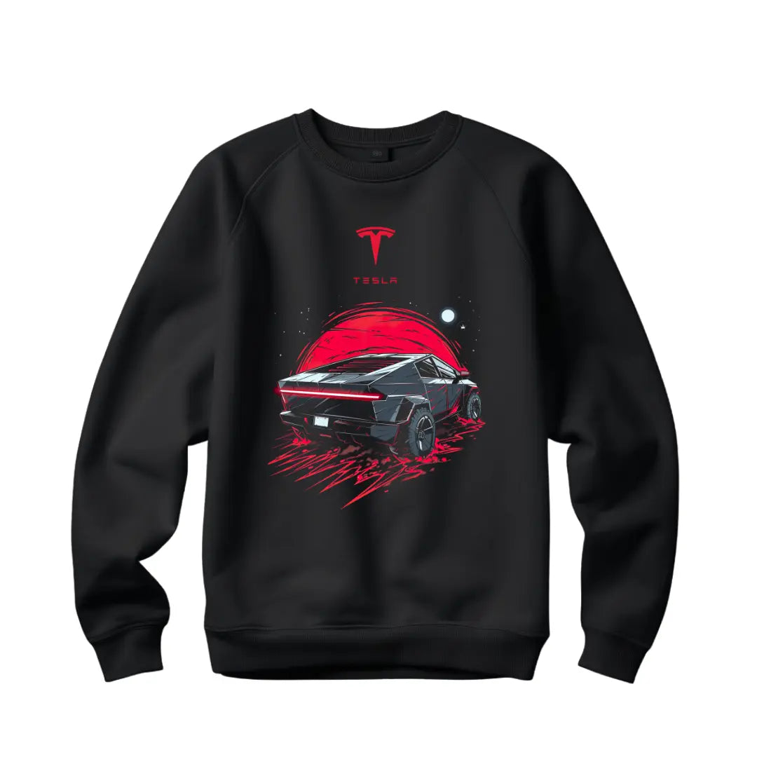 Cybertruck Graphic Sweatshirt - Premium Black Top with Electric Vehicle Design - Black Threadz