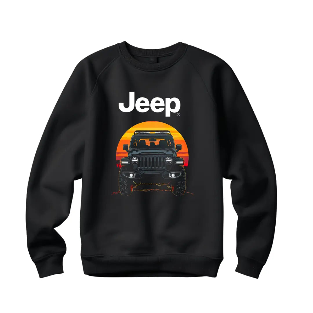 Wrangler Sunset Silhouette Sweatshirt - Premium Black Tee with Iconic Off-Road Vehicle Design - Black Threadz