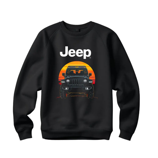 Wrangler Sunset Silhouette Sweatshirt - Premium Black Tee with Iconic Off-Road Vehicle Design - Black Threadz