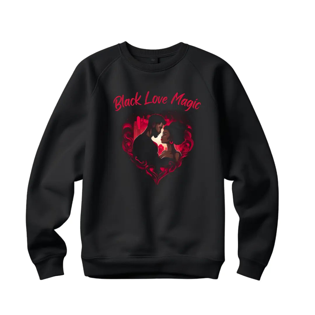 Black Love Magic: Embraced Black Couple Valentine's Day Sweatshirt for a Magical Celebration - Black Threadz