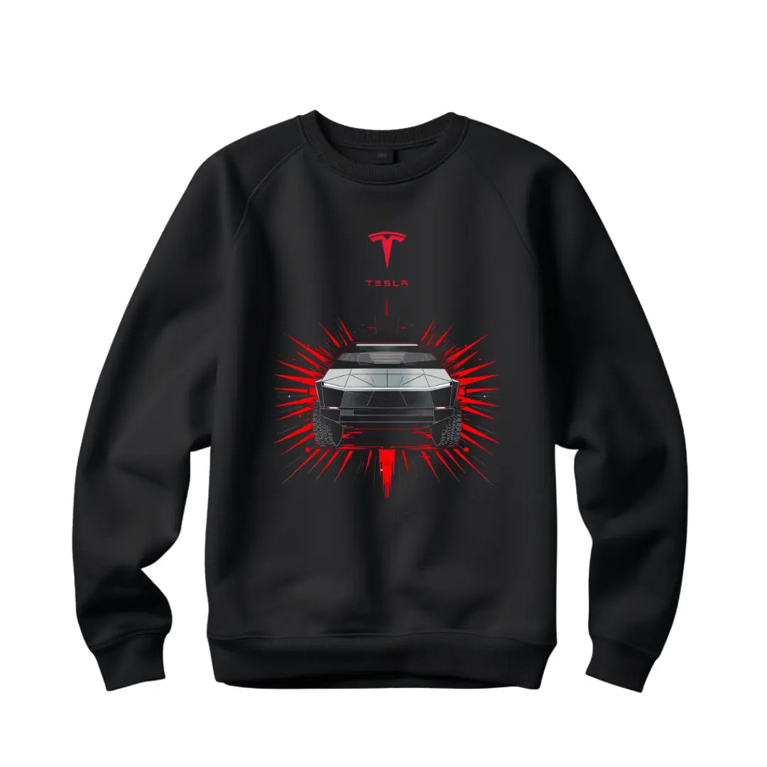 Cybertruck Sweatshirt - Premium Black Top with Electric Vehicle Design - Black Threadz