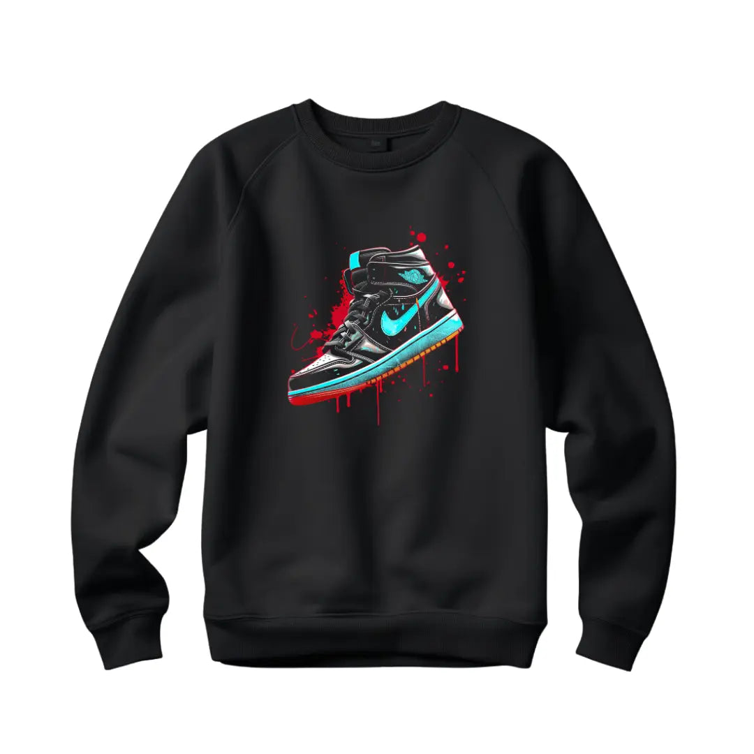 Retro Air Jordan Aqua & Black Sneaker Sweatshirt: Fusion of Style and Iconic Design - Black Threadz