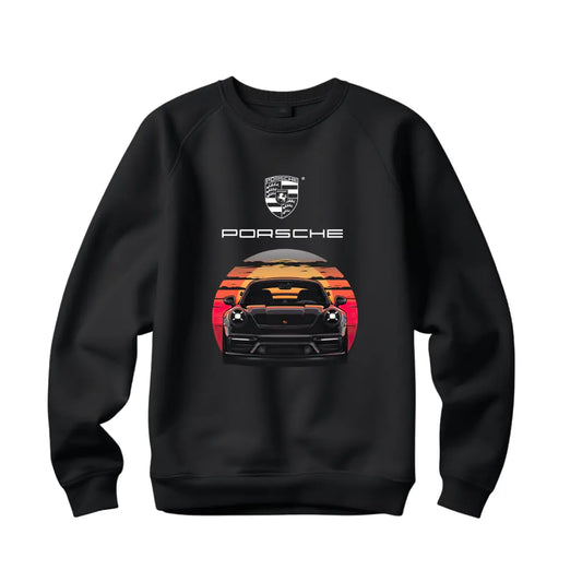 Porsche Sunset Silhouette Sweatshirt - Stylish Black Top with Luxury Design - Black Threadz