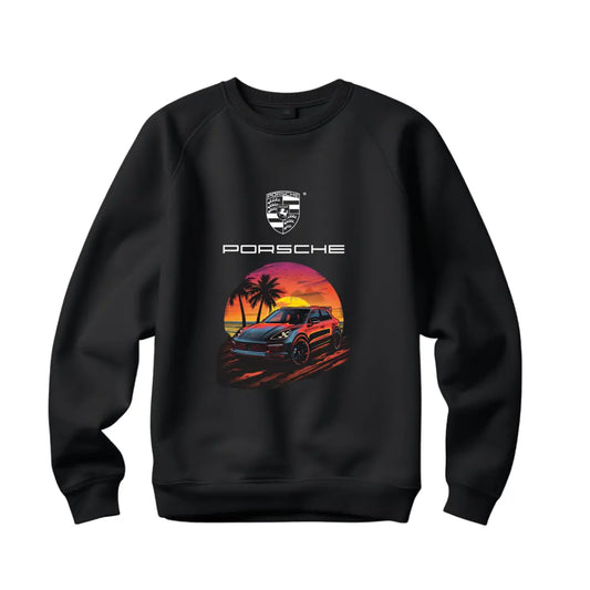 Cayenne Beach Sunset Sweatshirt - Stylish Black Top with Luxury SUV Design - Black Threadz