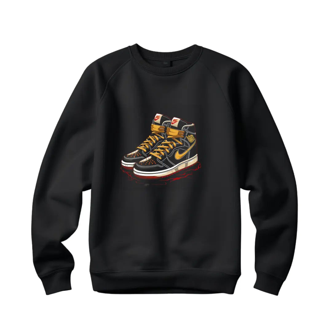 Retro Air Jordan Gold & Black Sneaker Sweatshirt: Fusion of Style and Iconic Design - Black Threadz