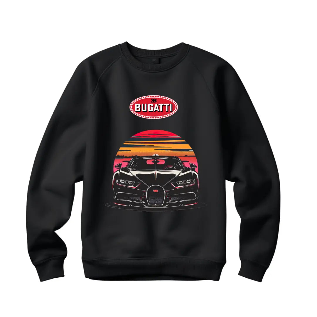 Chiron Sunset Graphic Sweatshirt - Premium Black Top with Iconic Supercar Design" - Black Threadz