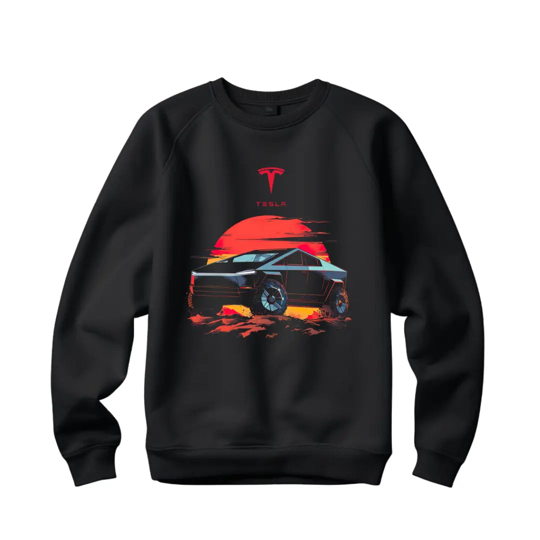 Tesla Cybertruck Graphic Sweatshirt - Premium Black Top with Electric Vehicle Design - Black Threadz
