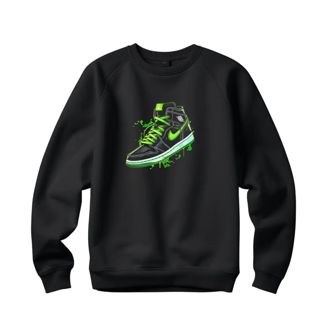 Retro Air Jordan Green & Black Sneaker Sweatshirt: Fusion of Style and Sneaker Culture - Black Threadz